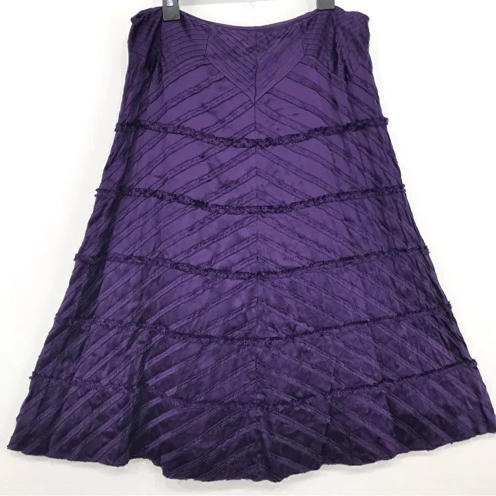 Saks Fifth Avenue Black S5A Label Purple 100% Silk Ruffle Trim Midi Skirt